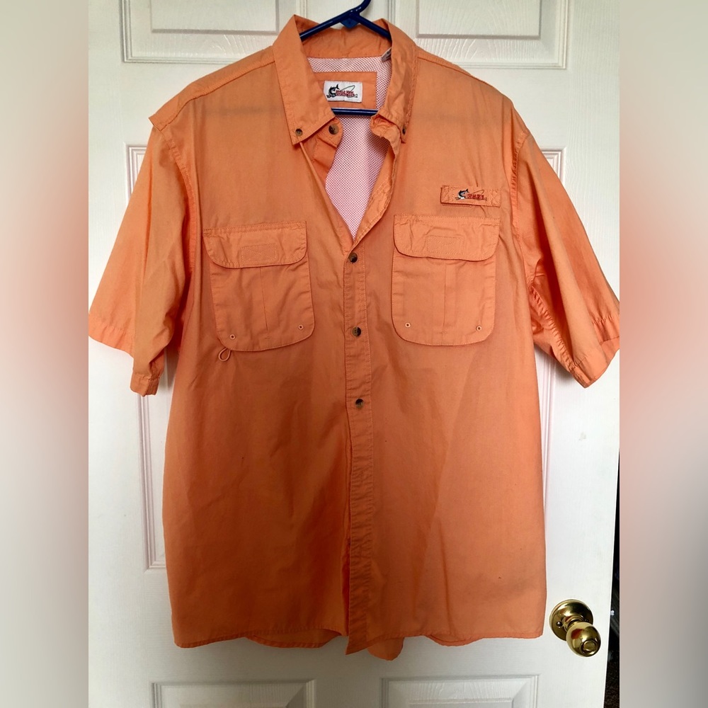 Men’s Button Front Nylon Fishing Shirt- short sleeve Sz Large